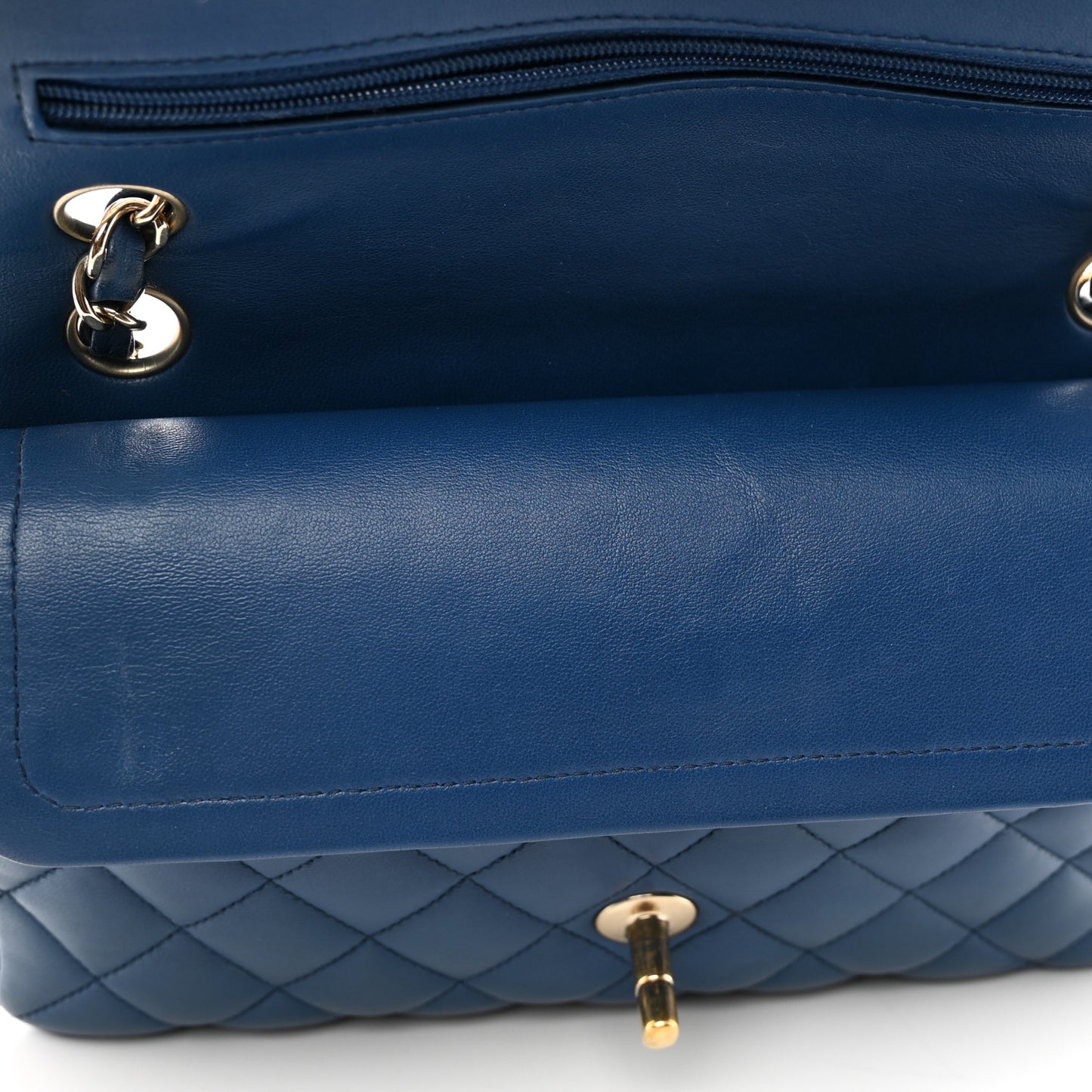 Lambskin Quilted Small Double Flap Dark Blue