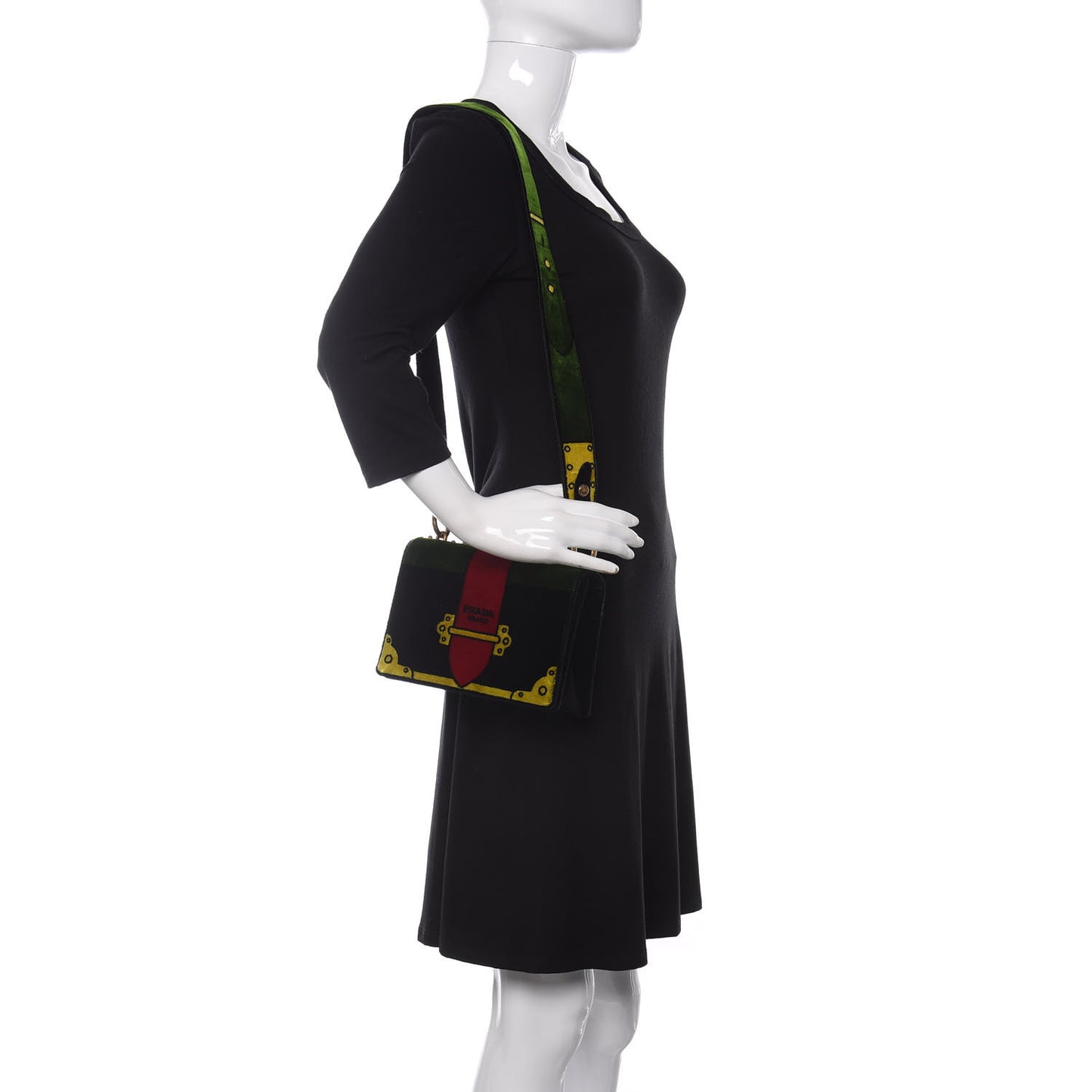 Velluto Ricamo Cahier Shoulder Bag Black