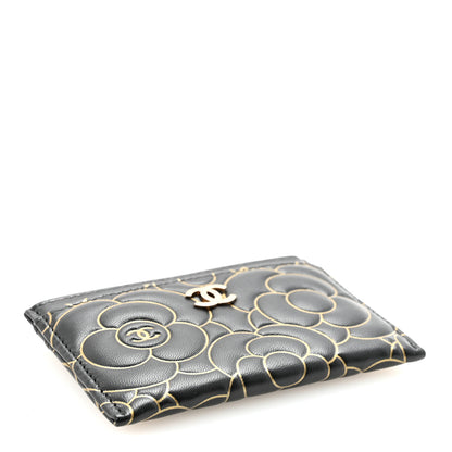 Chanel Lambskin Camellia Embossed Card Holder Black Gold 4 of 9