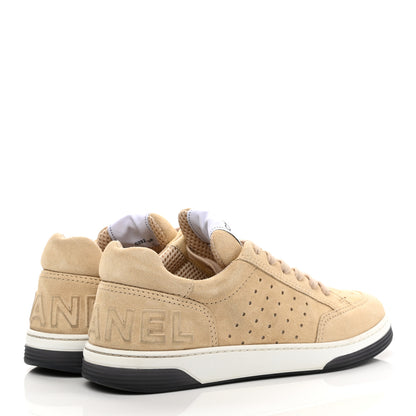 Chanel Suede Calfskin Logo Sneakers 38 Beige 4 of 9