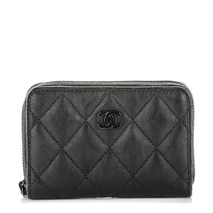 Chanel Calfskin Quilted Zip Around Coin Purse Wallet So Black 1 of 7