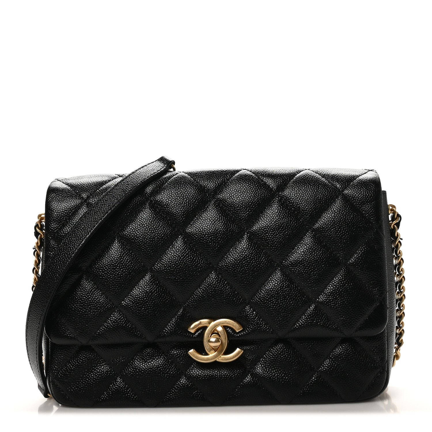 Chanel Shiny Caviar Quilted Large Chain Melody Flap Black 1 of 19