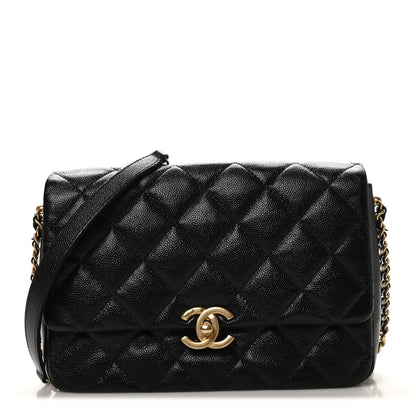 Chanel Shiny Caviar Quilted Large Chain Melody Flap Black 1 of 19