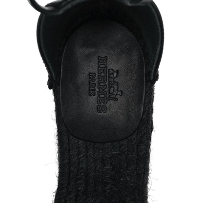 Hermes Calfskin Tivoli Espadrille Wedge Sandals 36 Black 7 of 9