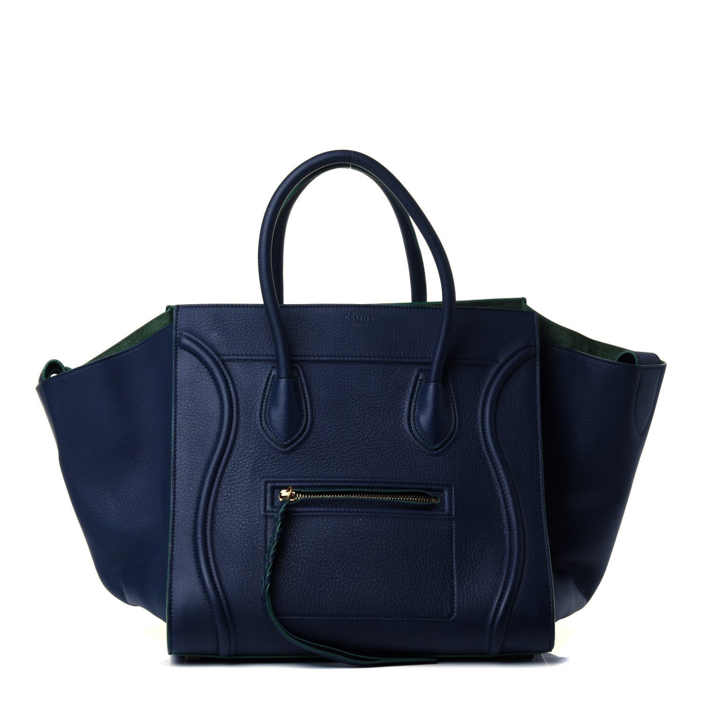 Supple Calfskin Medium Phantom Luggage Navy Blue Green Trim