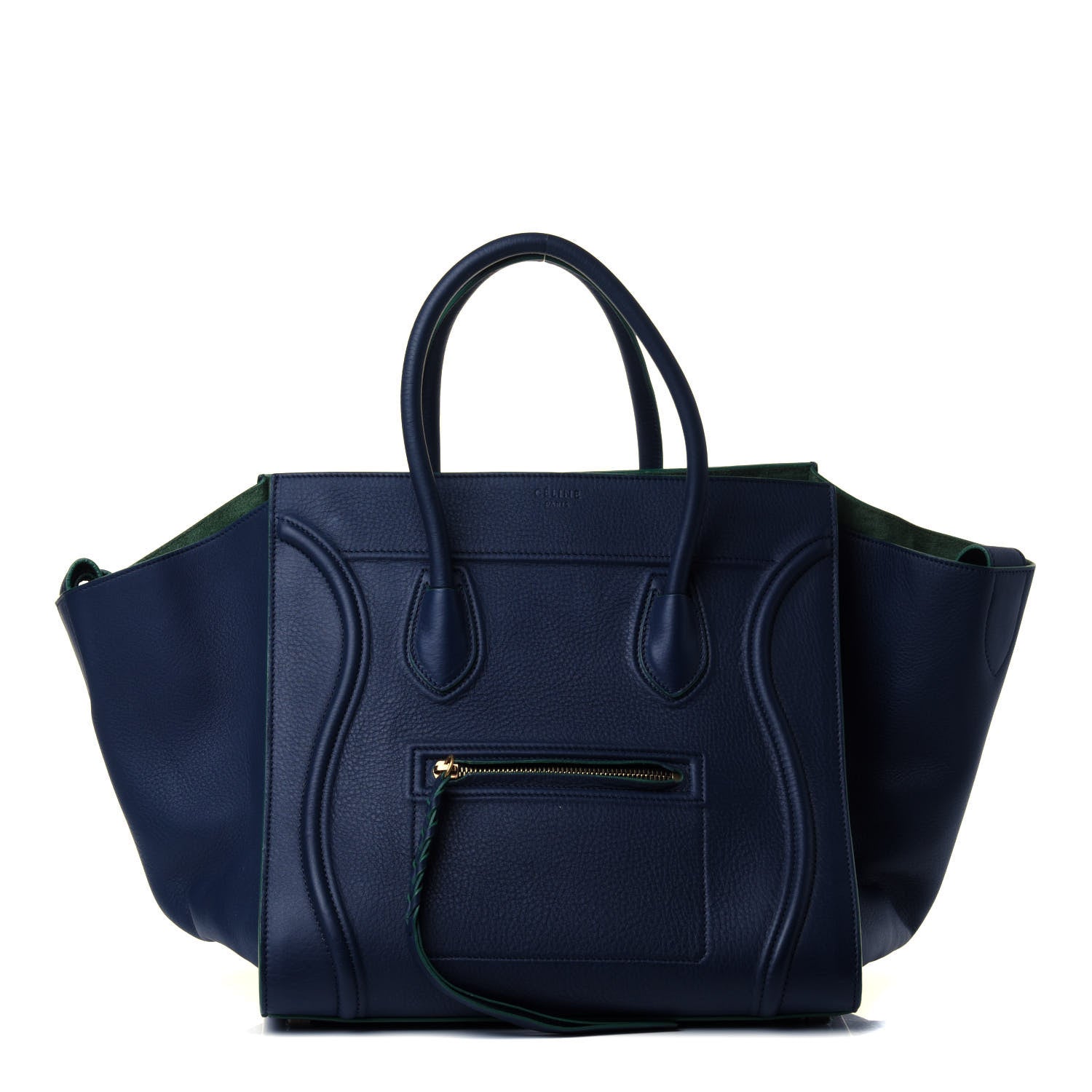 Celine Supple Calfskin Medium Phantom Luggage Navy Blue Green Trim 1 of 4