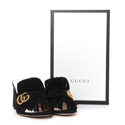 Gucci Kid Scamosciato GG Marmont Fringe 75mm Slide Sandals 38 Black 10 of 10