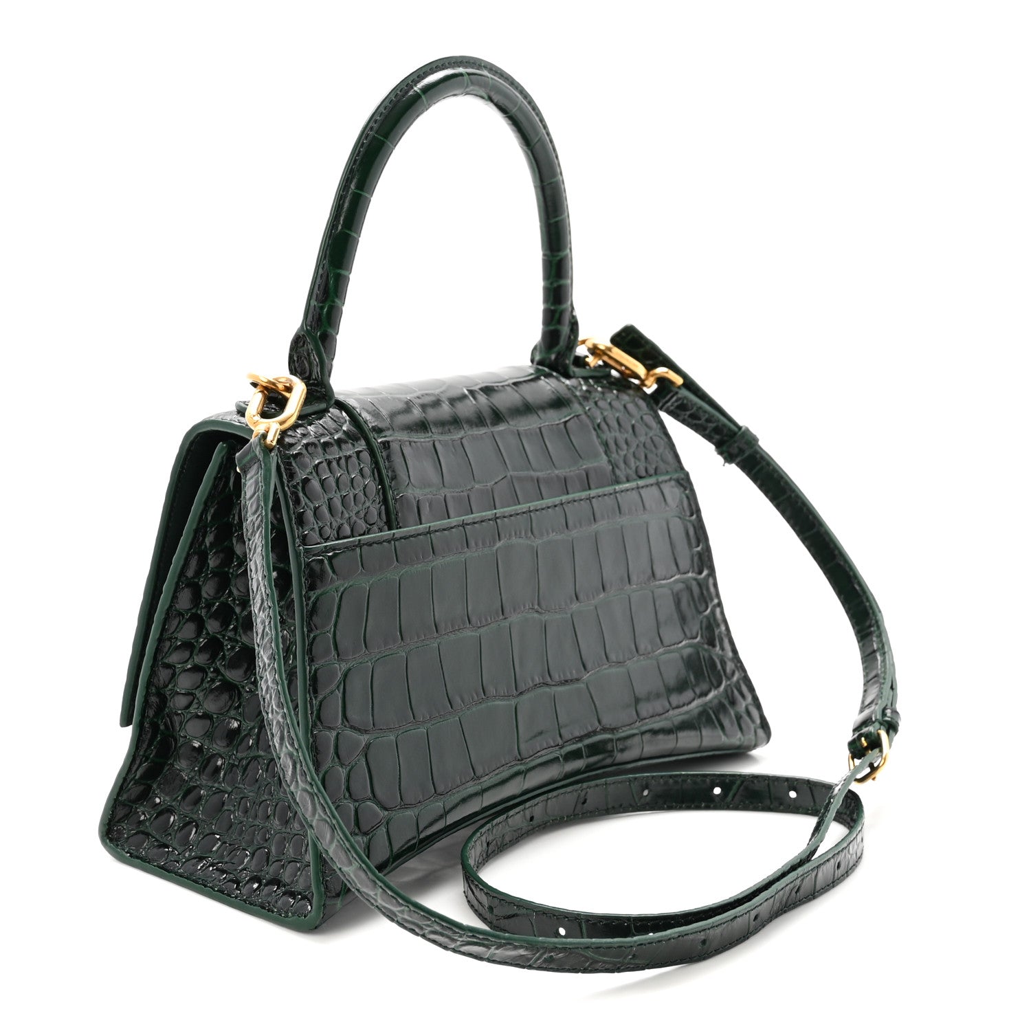 Balenciaga Shiny Calfskin Crocodile Embossed Small Hourglass Top Handle Bag Forest Green 3 of 9