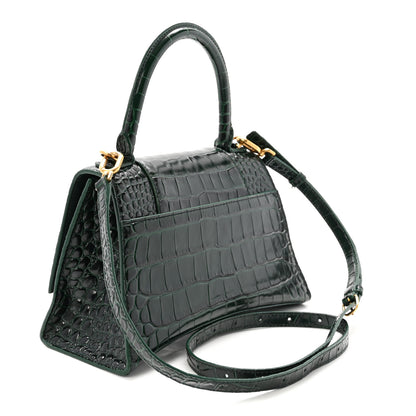 Balenciaga Shiny Calfskin Crocodile Embossed Small Hourglass Top Handle Bag Forest Green 3 of 9