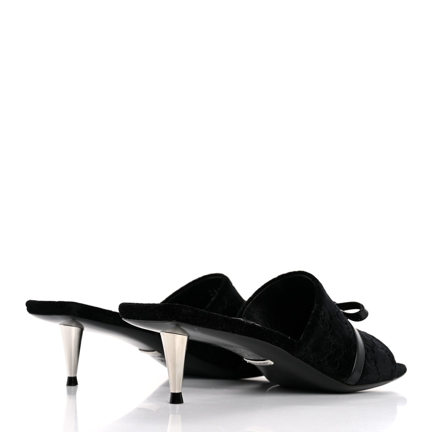 New Velvet Ashmir Regent Calfskin GG Monogram Square Toe Bow 45mm Slide Sandals 35.5 Black