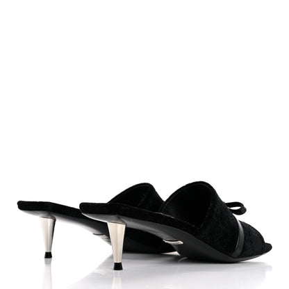 Gucci New Velvet Ashmir Regent Calfskin GG Monogram Square Toe Bow 45mm Slide Sandals 35.5 Black 5 of 10