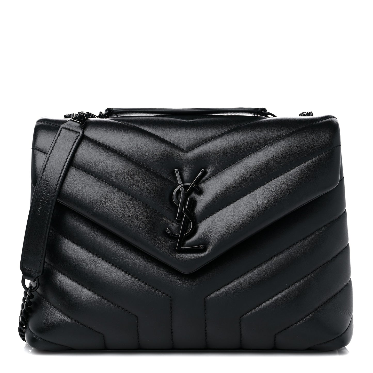 Calfskin Y Quilted Monogram Monochrome Small Loulou Chain Satchel Black