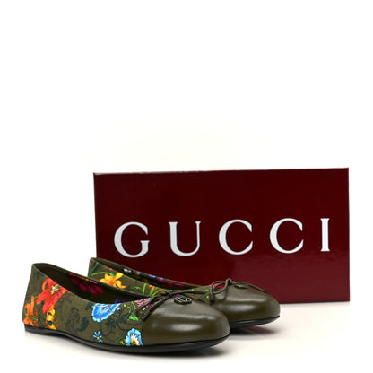 Gucci Sepang Flora Faded Canvas GG Marmont Ballerina Flats 38 Dark Green 9 of 9