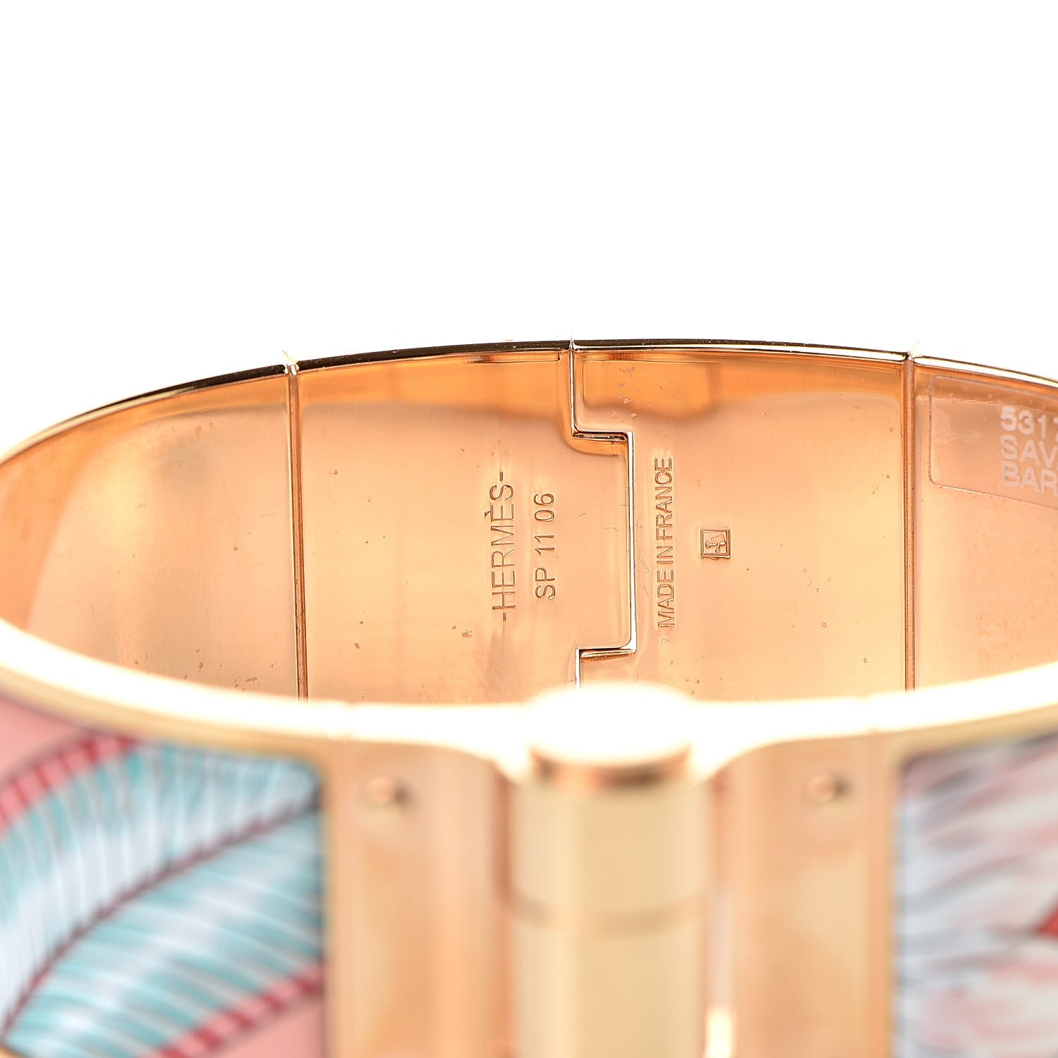 Hermes Enamel Printed Wide Charniere Savana Dance Hinged Bracelet M Baroque 4 of 6
