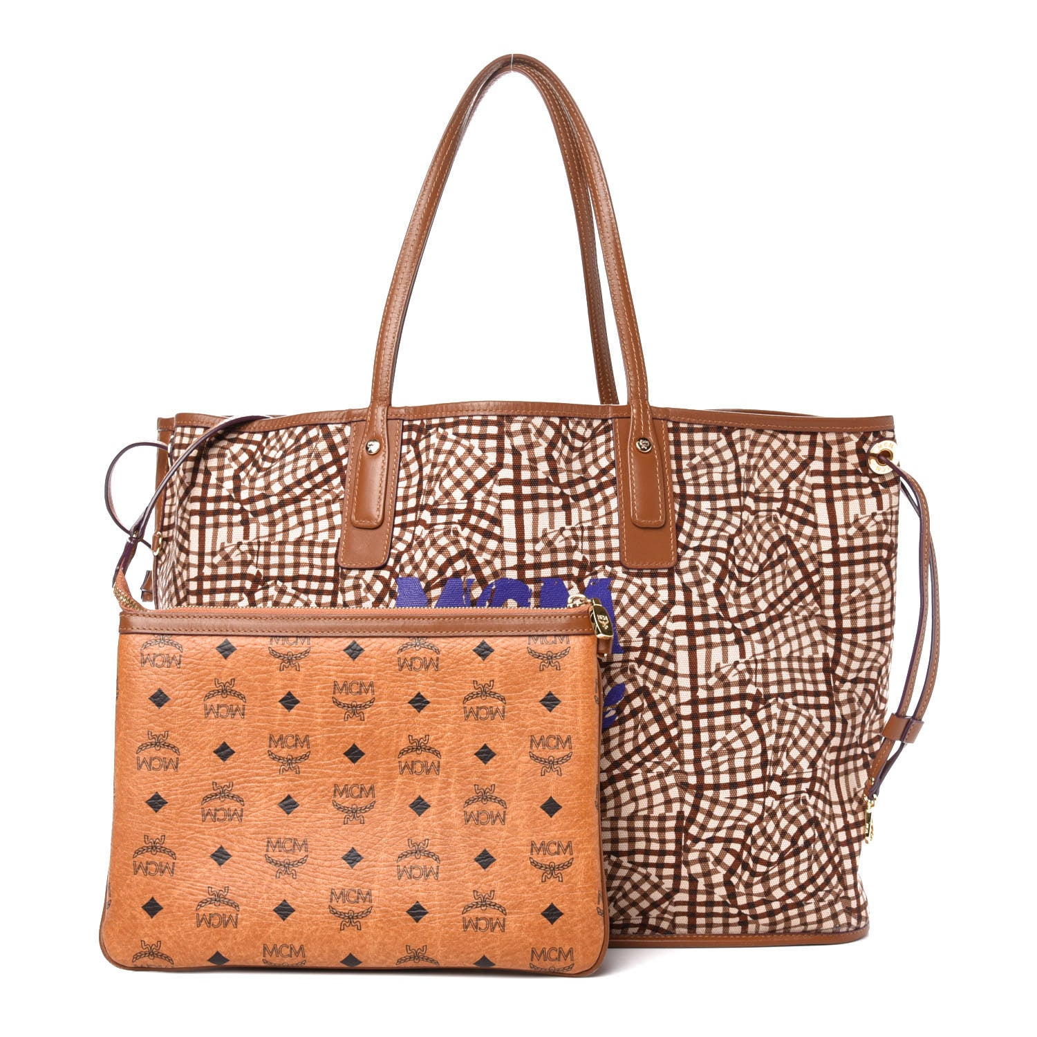 MCM Visetos Large Liz Reversible Shopper Tote Cognac 12 of 19