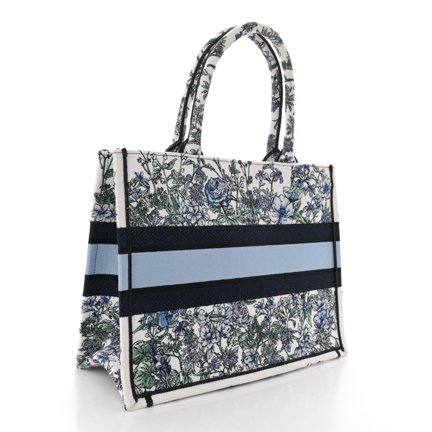 Christian Dior Canvas Embroidered Medium Flowers Book Tote Blue 3 of 10