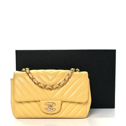 Chanel Lambskin Chevron Quilted Mini Rectangular Flap Yellow 9 of 9
