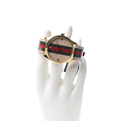 Gucci Stainless Steel Calfskin 38mm G-Timeless Stripe Web Quartz Watch Pink 2 of 5