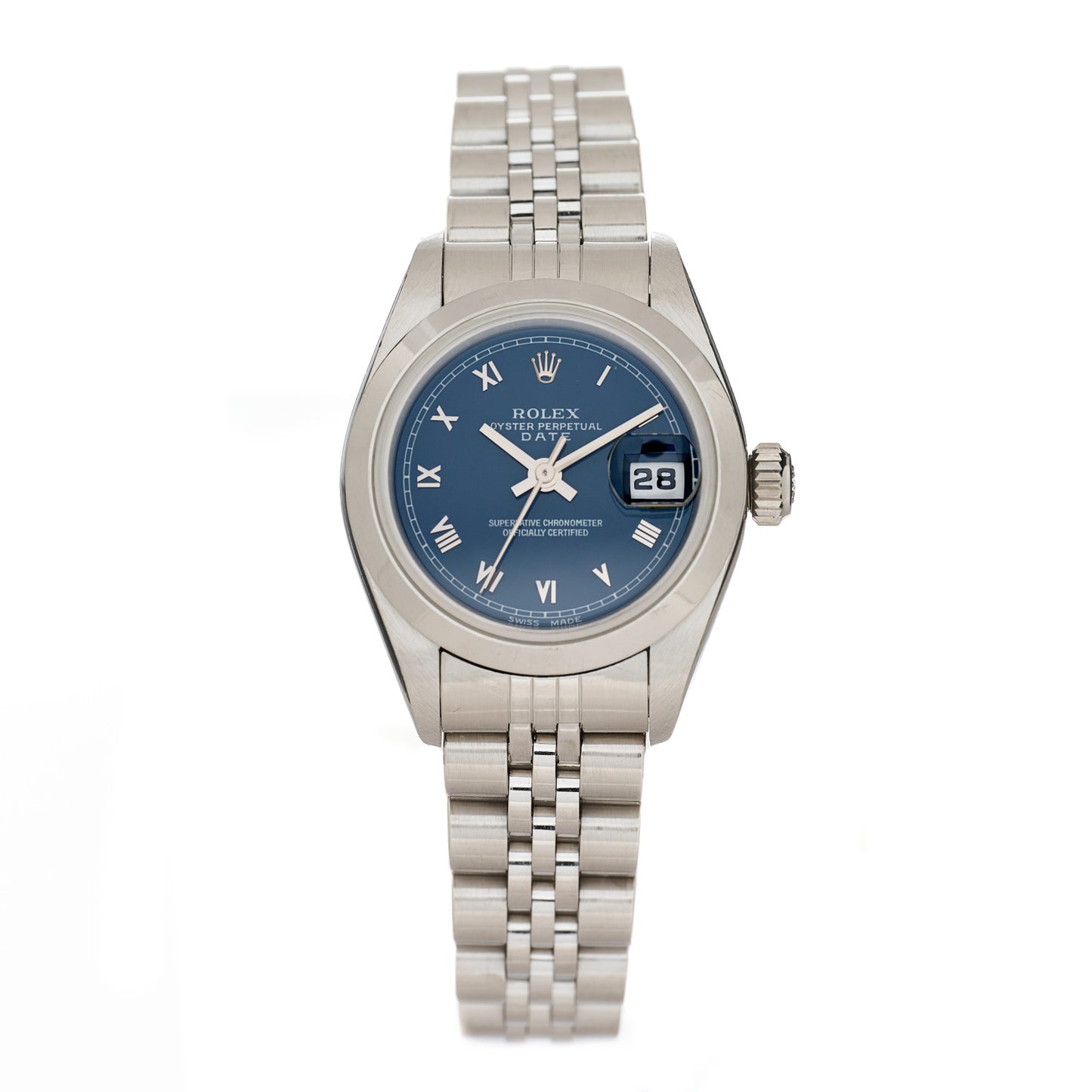 Stainless Steel 26mm Oyster Perpetual Date Watch Blue Roman 69160