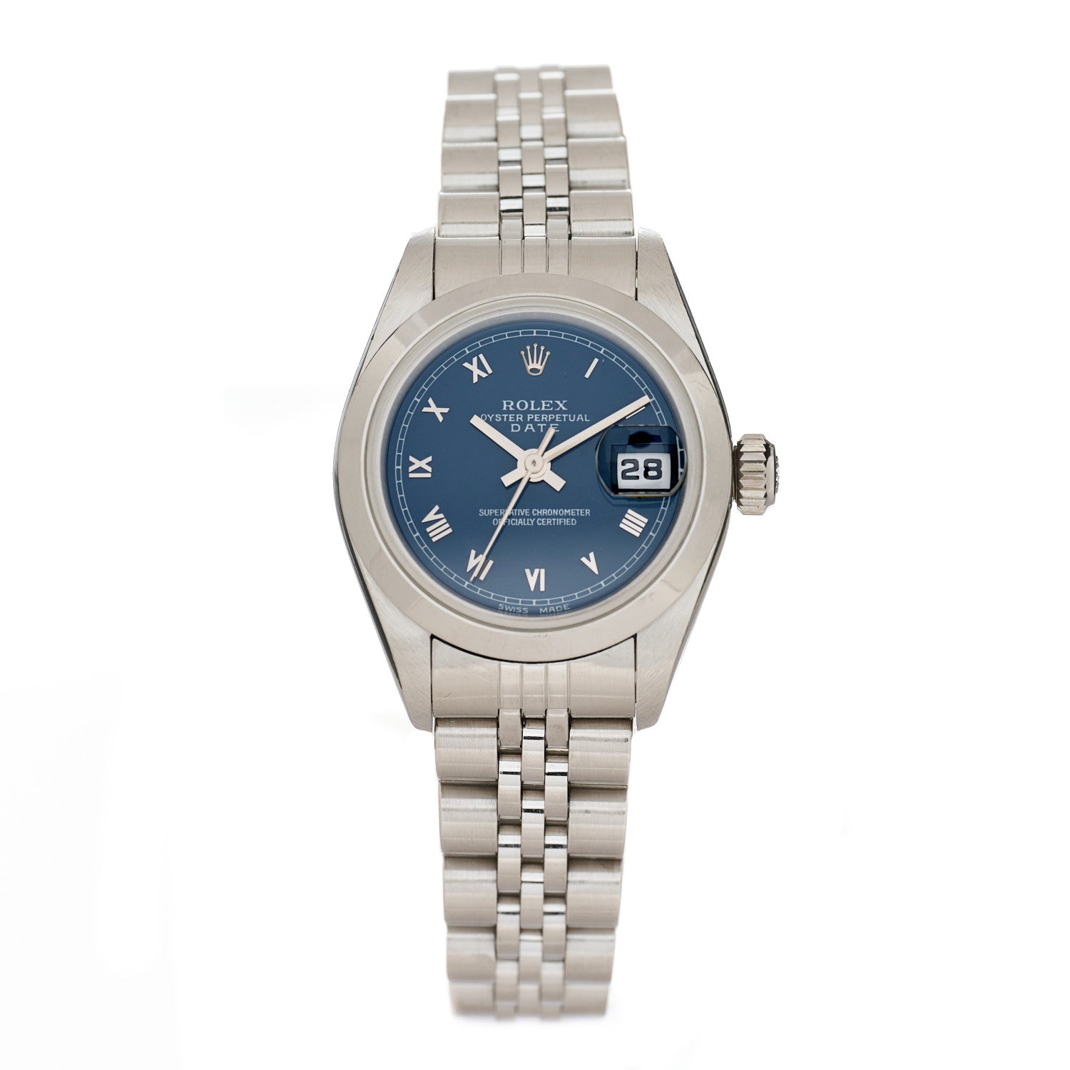 Rolex Stainless Steel 26mm Oyster Perpetual Date Watch Blue Roman 69160 1 of 4