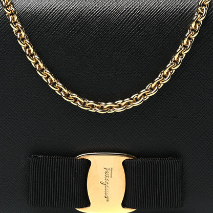 Salvatore Ferragamo Hammered Calfskin Vara Wallet On Chain Black 7 of 10