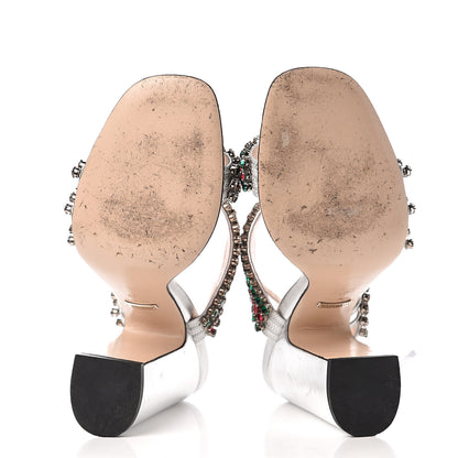 Gucci Nappa Silk Crystal Bertie High Heel Sandals 39 Argento 5 of 10
