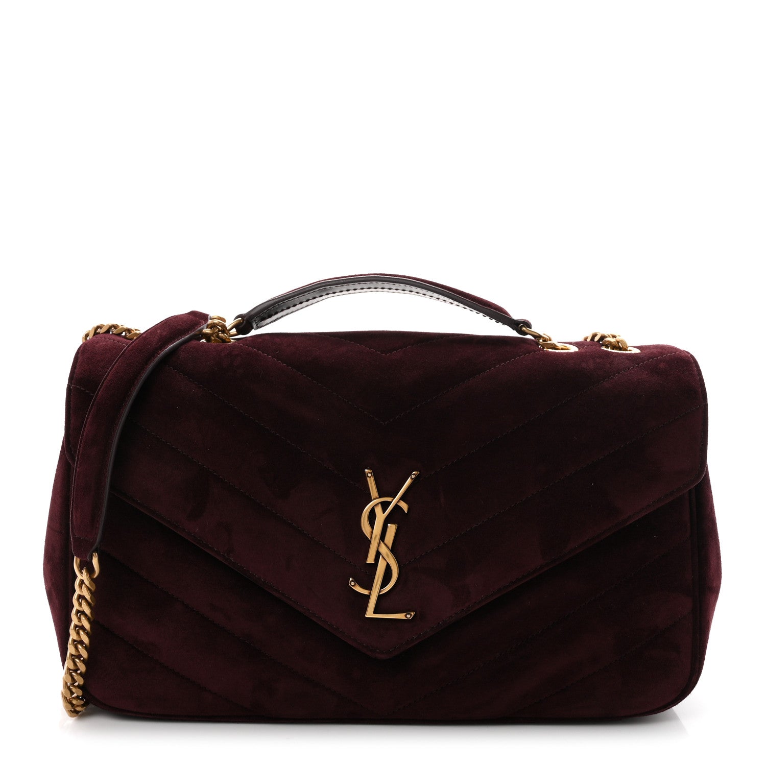 Saint Laurent Suede Chevron Quilted Medium LouLou Smoky Burgundy 1 of 12