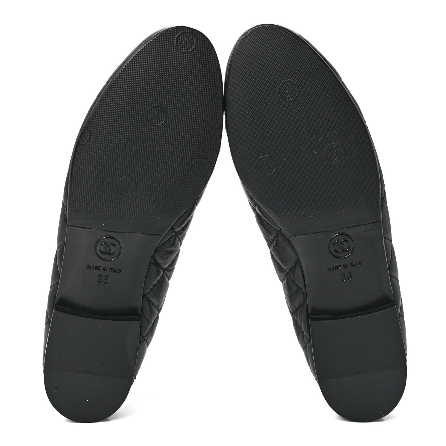 Aged Calfskin Quilted CC Cap Toe Ballerina Flats 36 Black