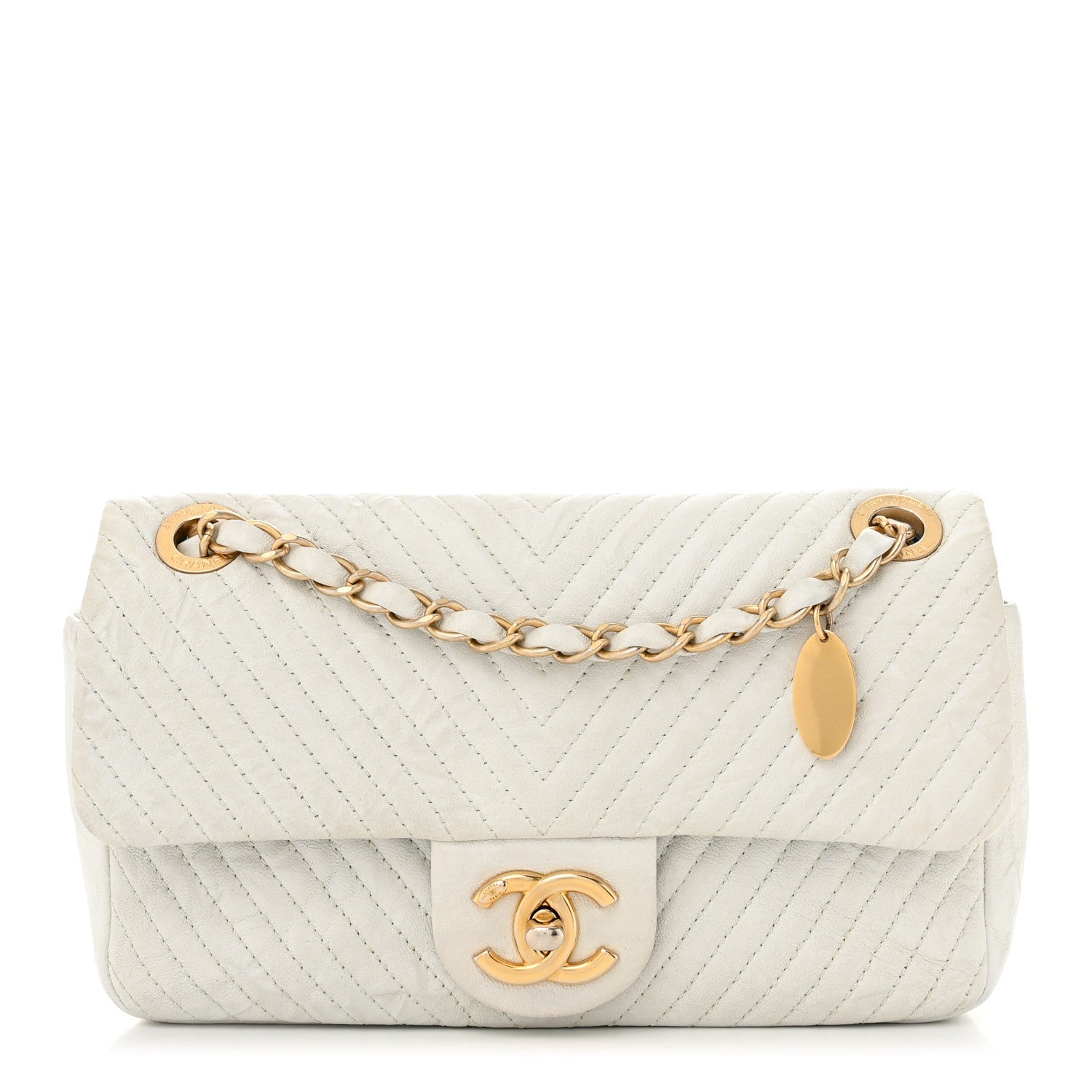 Chanel Calfskin Surpique Chevron Small Flap White 1 of 10