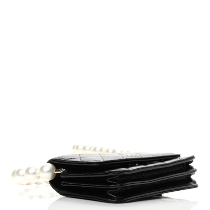 Chanel Calfskin Quilted Mini Maxi Pearls Wallet On Chain WOC Black 4 of 10