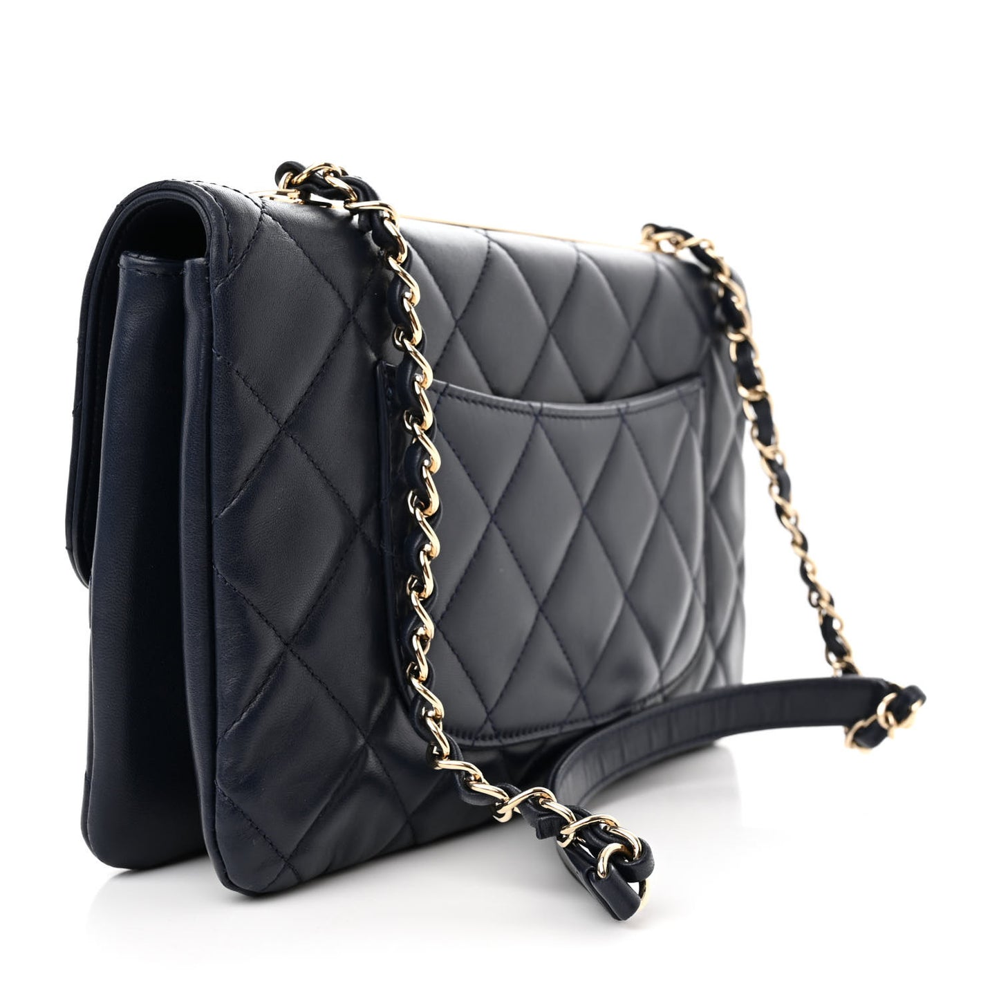 Lambskin Quilted Medium Trendy CC Flap Navy Blue