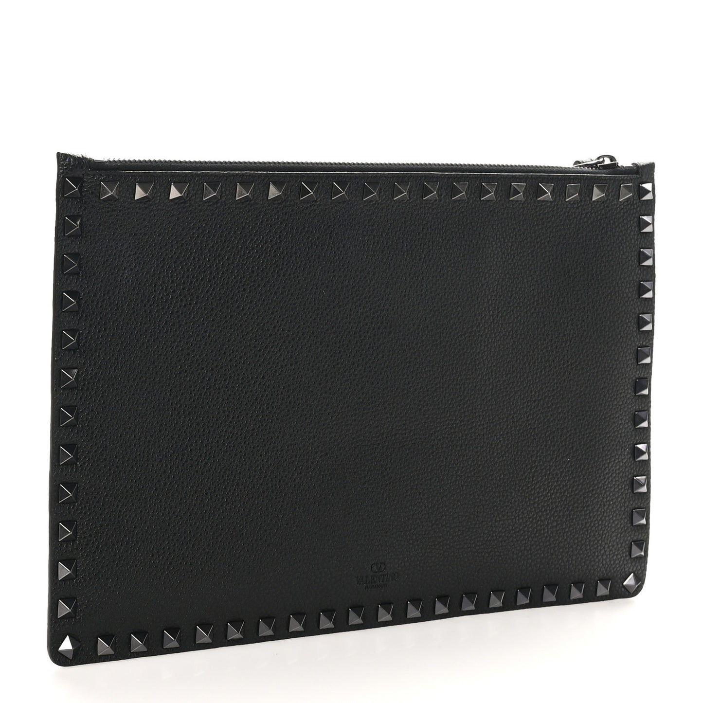 Vitello Monochrome Large Rockstud Zip Pouch Black