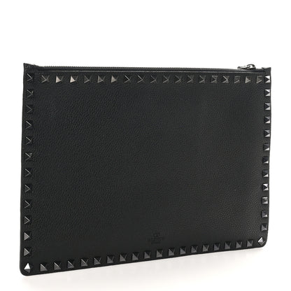 Valentino Garavani Vitello Monochrome Large Rockstud Zip Pouch Black 3 of 8