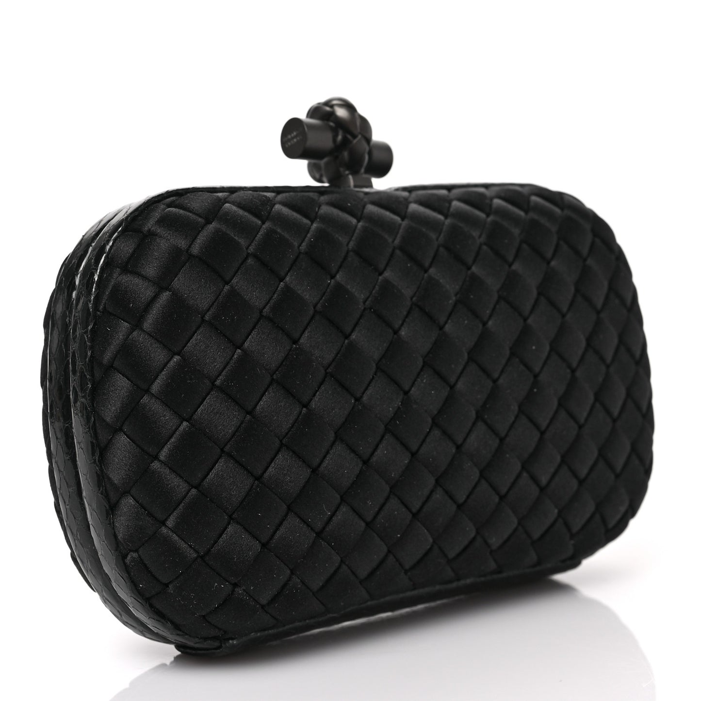 Satin Ayers Intrecciato Chain Knot Clutch Black