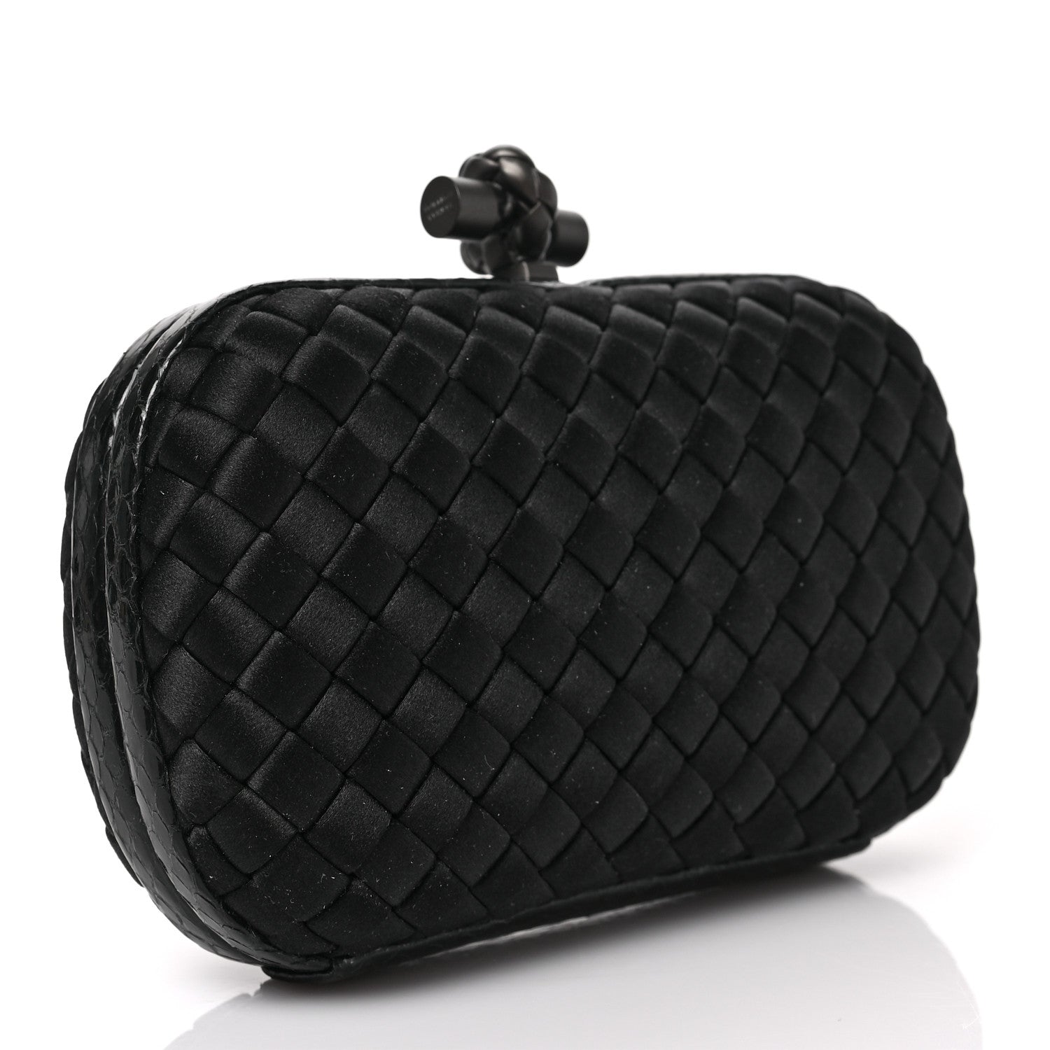 Bottega Veneta Satin Ayers Intrecciato Chain Knot Clutch Black 3 of 8