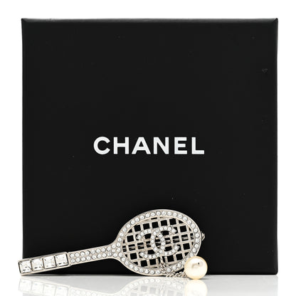 Chanel Pearl Crystal CC Tennis Racket Brooch 5 of 5