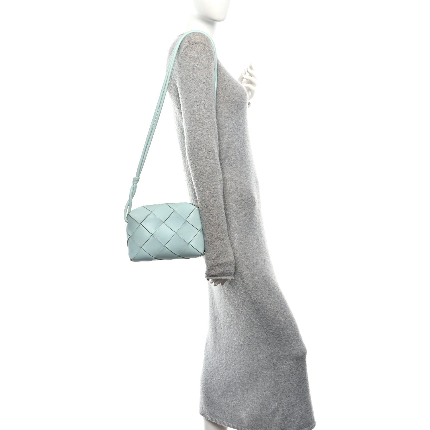 Bottega Veneta Lambskin Maxi Intrecciato Small Cassette Camera Bag Teal Washed 2 of 10