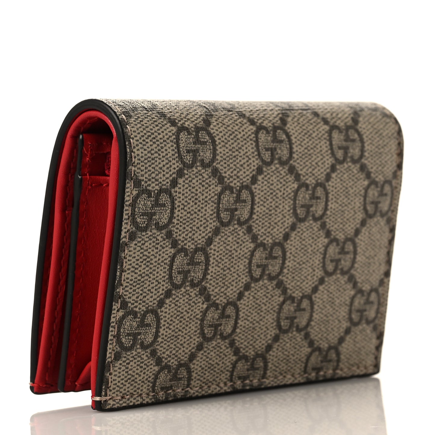 GG Supreme Monogram Bosco Patch Card Case Wallet Beige Malva Hibiscus Red