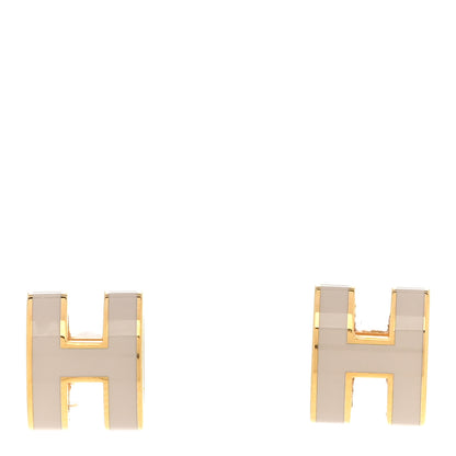 Hermes Gold Lacquered Mini Pop H Earrings Marron Glace 1 of 5
