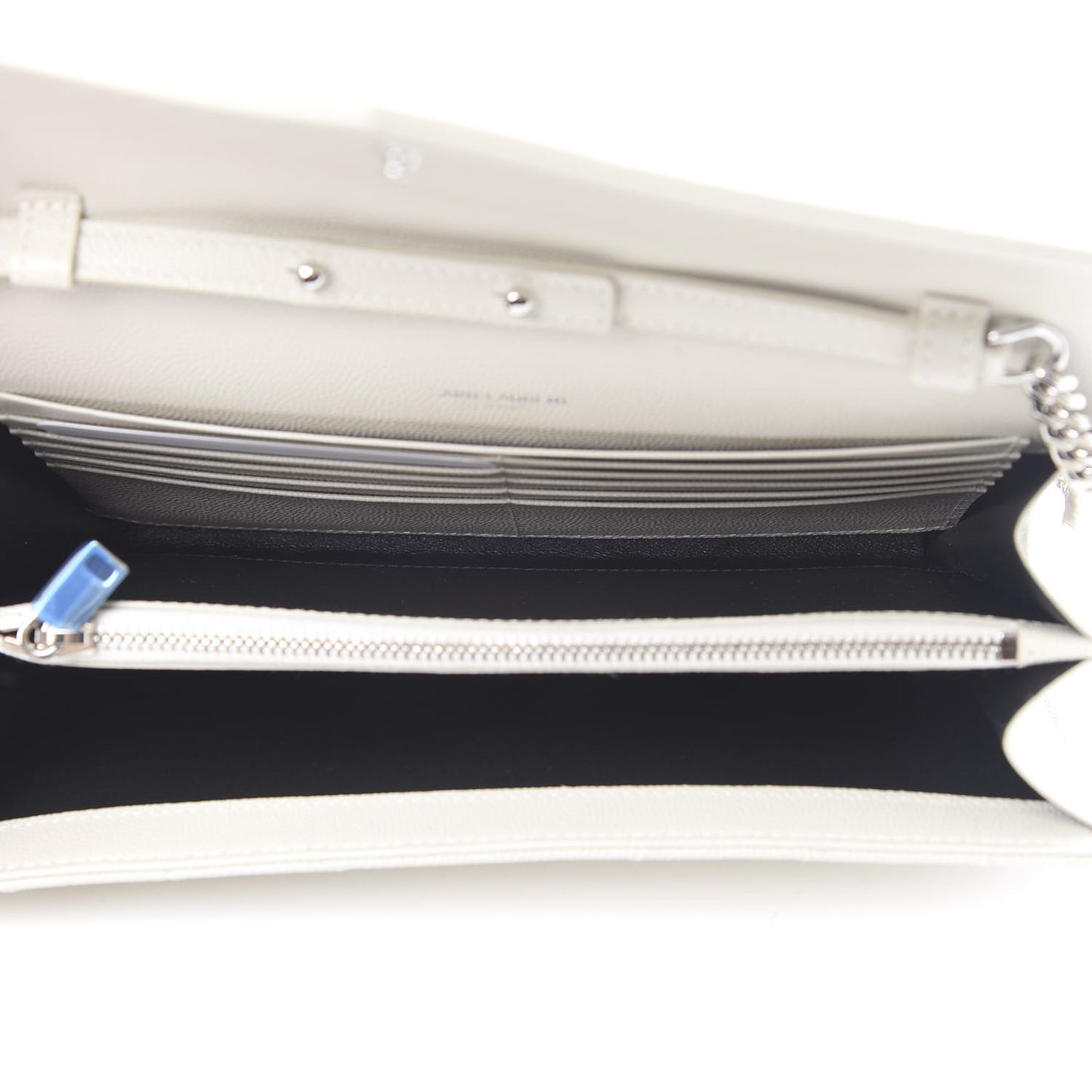 Grain De Poudre Matelasse Chevron Monogram Chain Wallet Icy White
