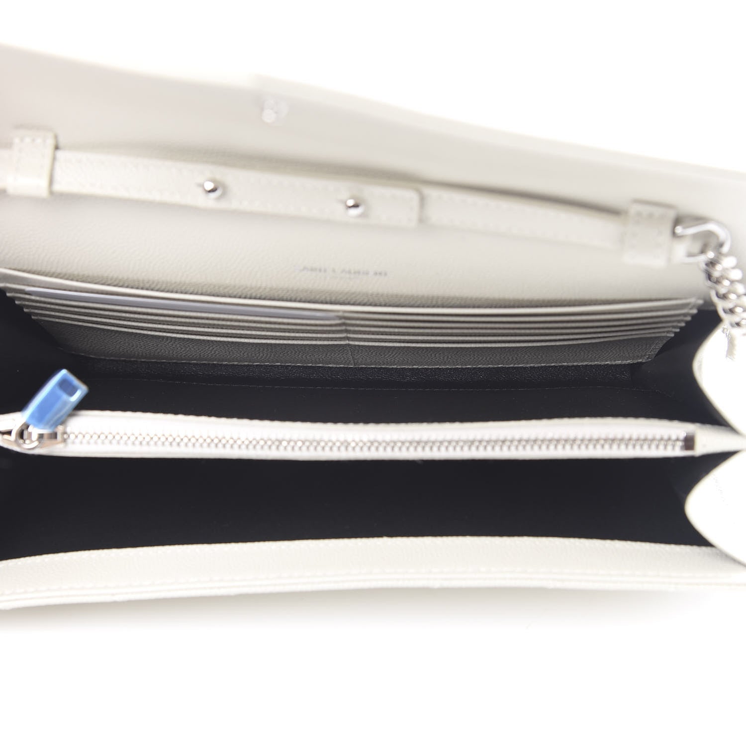 Saint Laurent Grain De Poudre Matelasse Chevron Monogram Chain Wallet Icy White 5 of 11