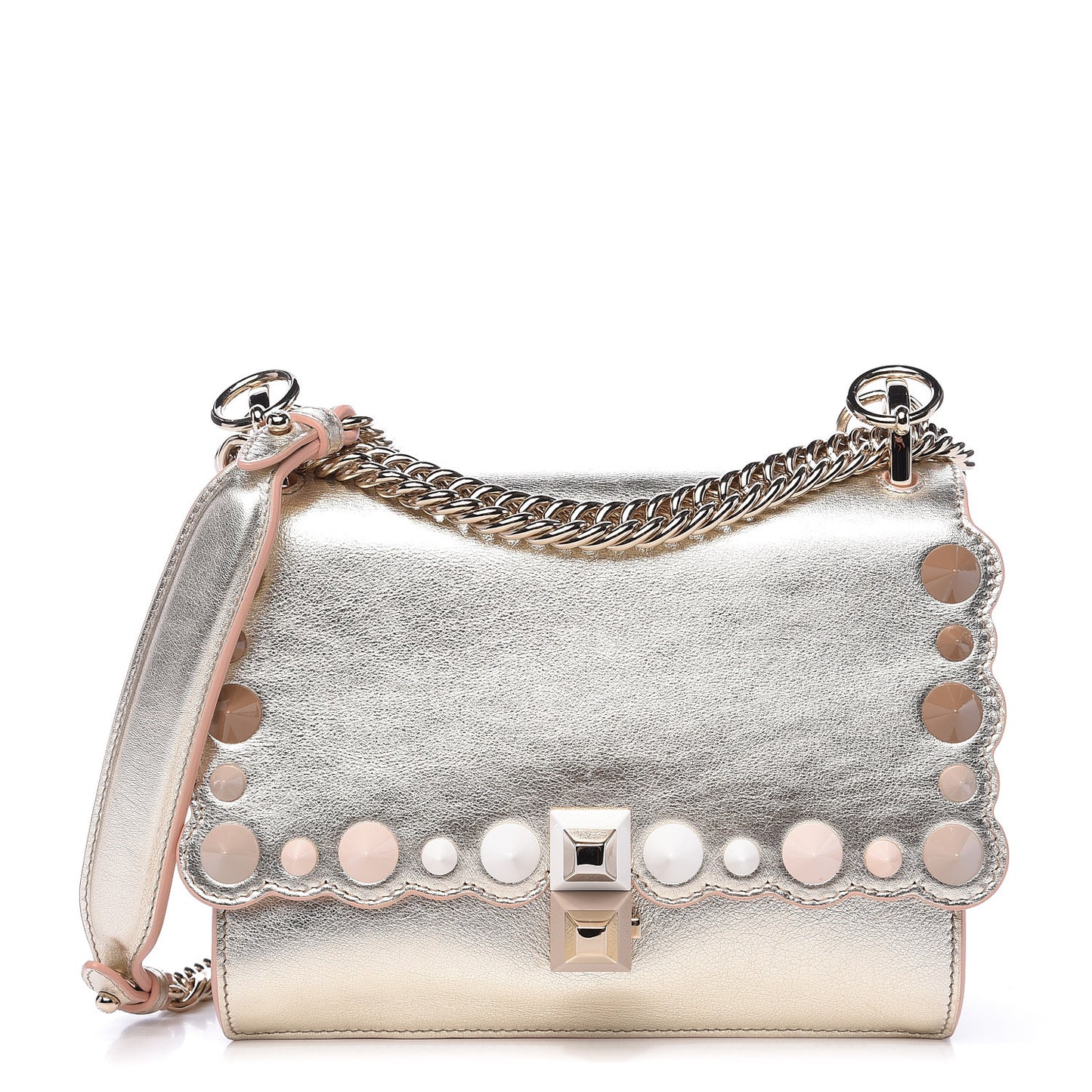 Vitello Catalan Mirror Scalloped Multi Studded Small Kan I Shoulder Bag Champagne