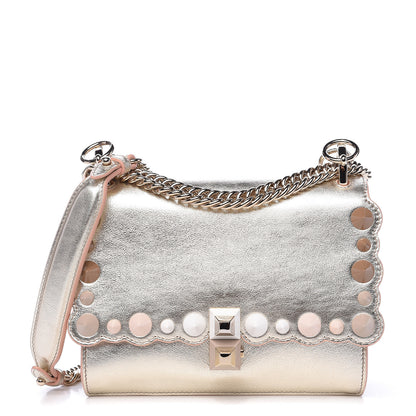 Fendi Vitello Catalan Mirror Scalloped Multi Studded Small Kan I Shoulder Bag Champagne 1 of 12