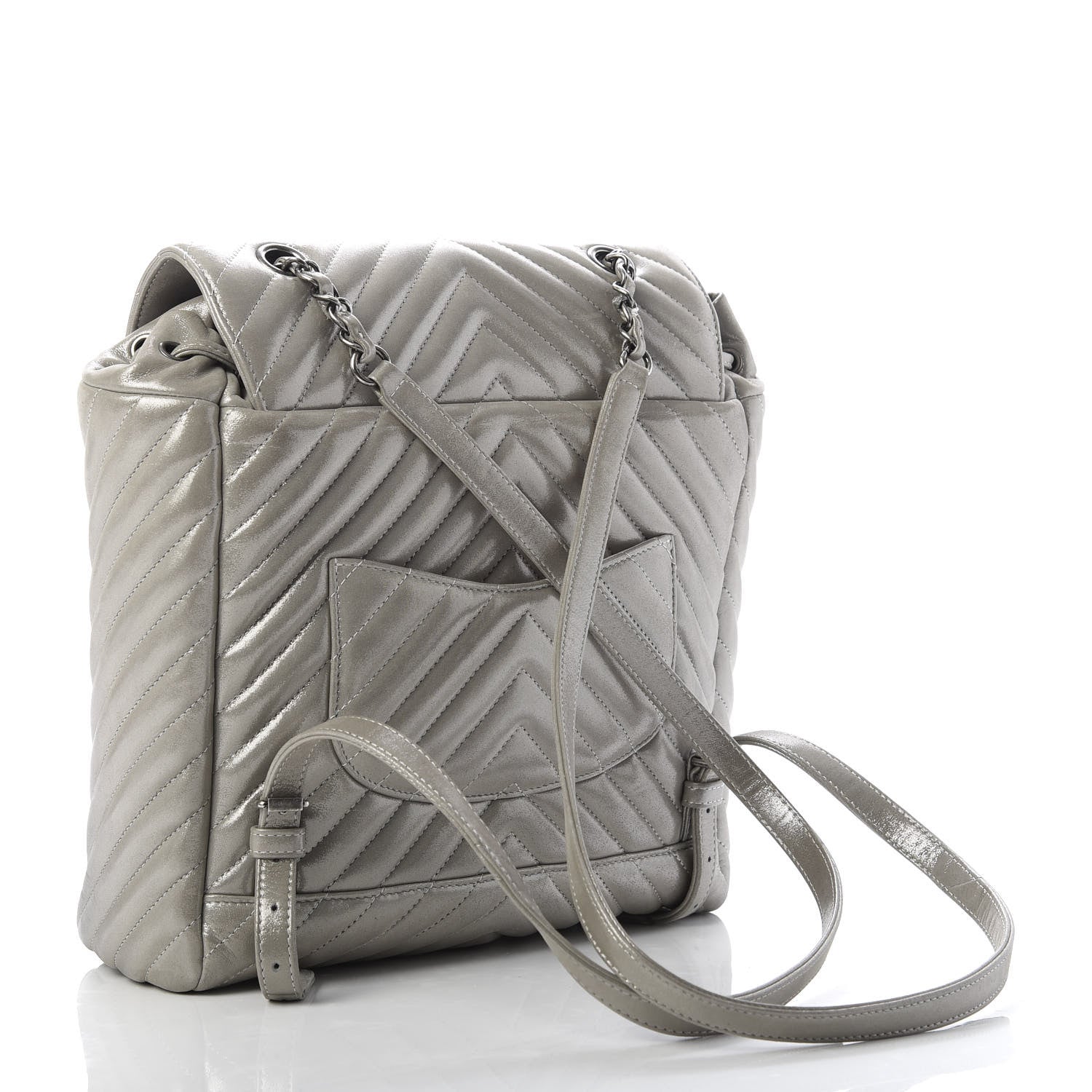 Chanel Metallic Iridescent Calfskin Chevron Quilted Small Urban Spirit Backpack Silver 2 of 7