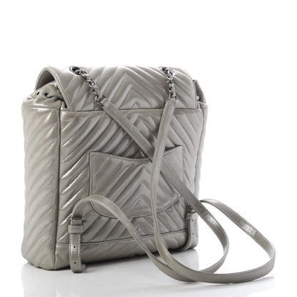 Chanel Metallic Iridescent Calfskin Chevron Quilted Small Urban Spirit Backpack Silver 2 of 7