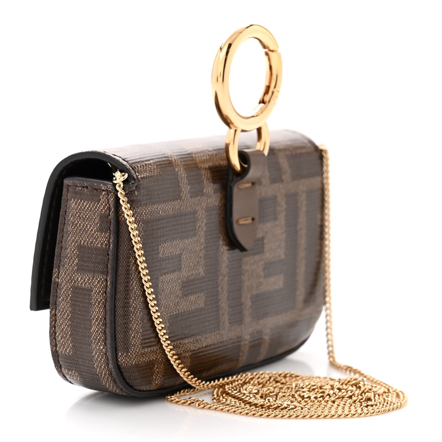 Fendi Glazed Fabric FF 1974 Nano Baguette Charm Mogano Panna 3 of 11