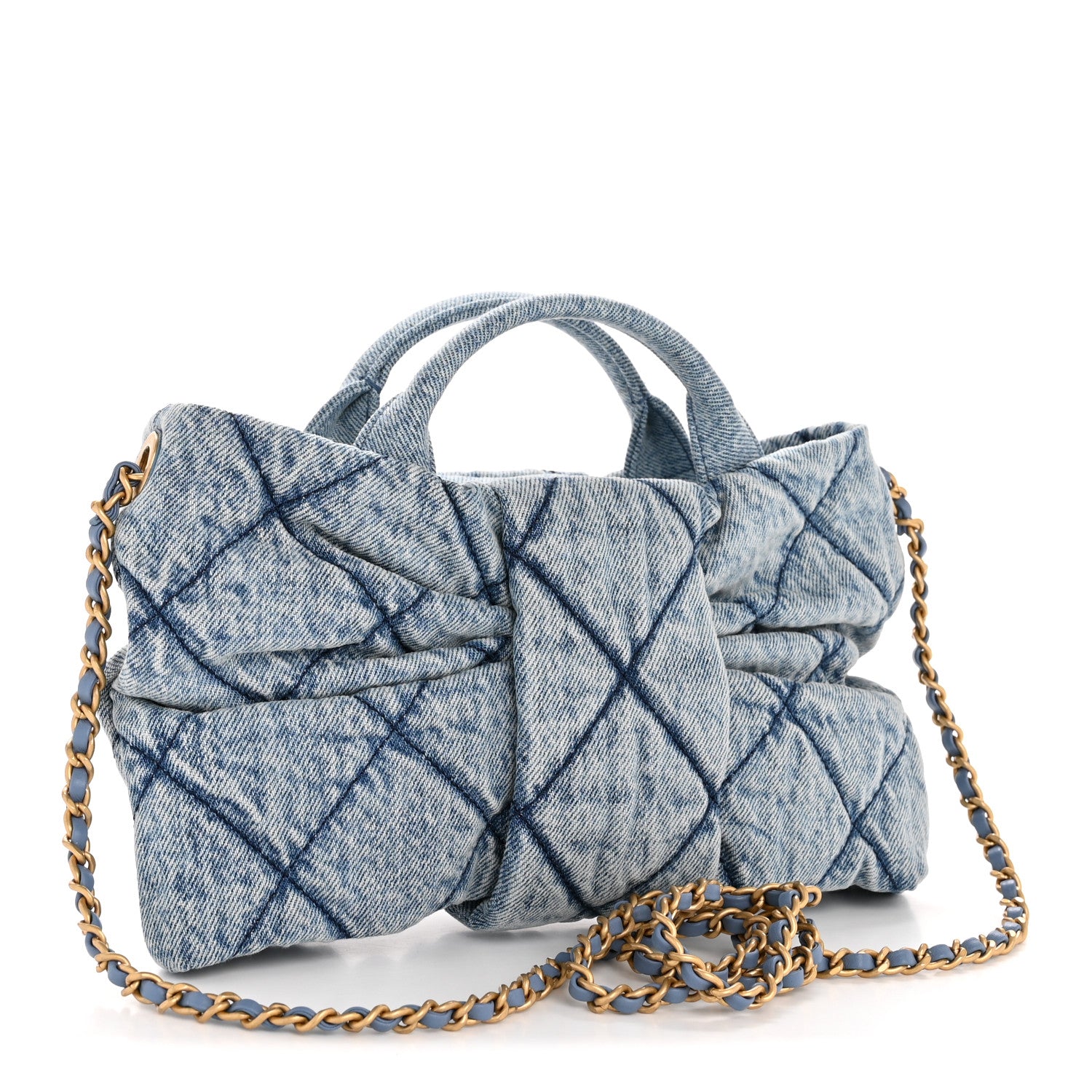 Chanel Washed Denim Quilted Mini Bow Bag Blue 3 of 10