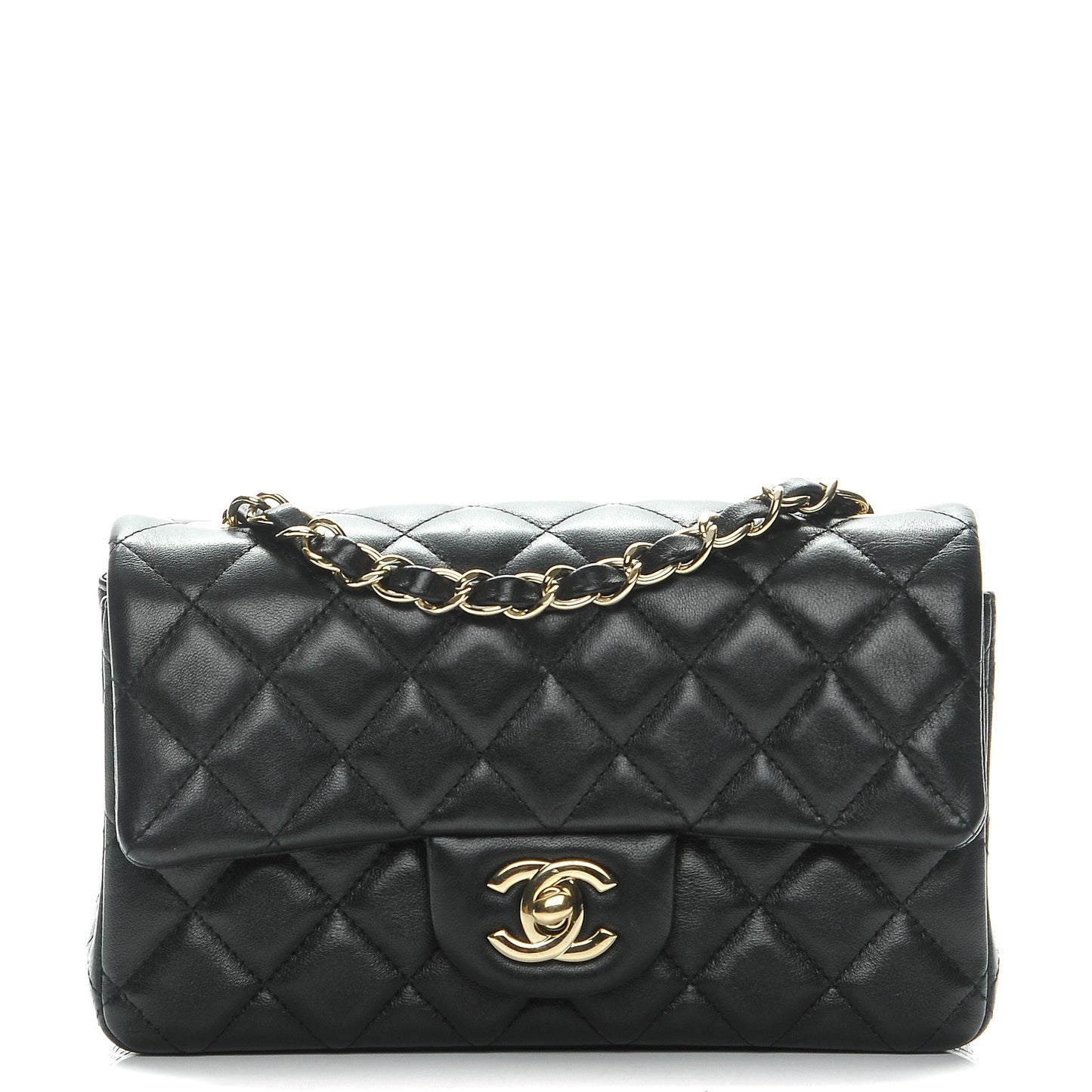 Lambskin Quilted Mini Rectangular Flap Black
