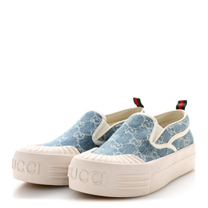 Gucci GG Denim Monogram Womens Slip On Sneakers 37 Light Blue Royale 4 of 10