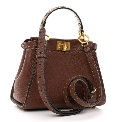 Fendi Cuoio Romano Snakeskin Selleria Bi-Color Mini Peekaboo Iconic Satchel Ghianda Camelia White 3 of 12